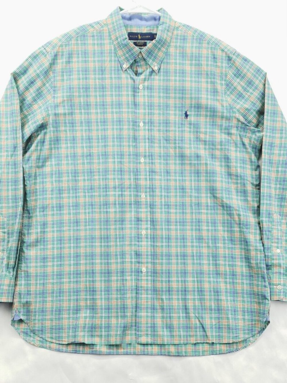 Ralph Lauren Shirt Mens XL Green Blue Stretch Long Sleeve Flip Cuffs Button-Down